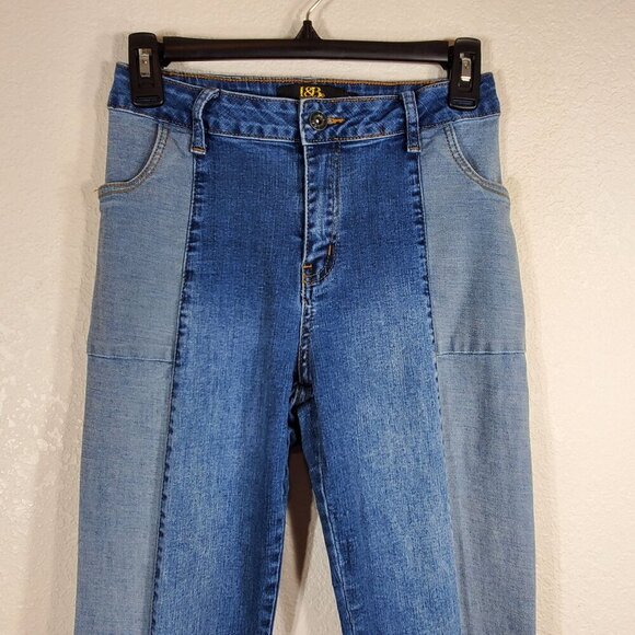 L&B Womens Boyfriend Jeans Size 4 Lucky & Blessed Two-Tone Patchwork Denim - Picture 8 of 12